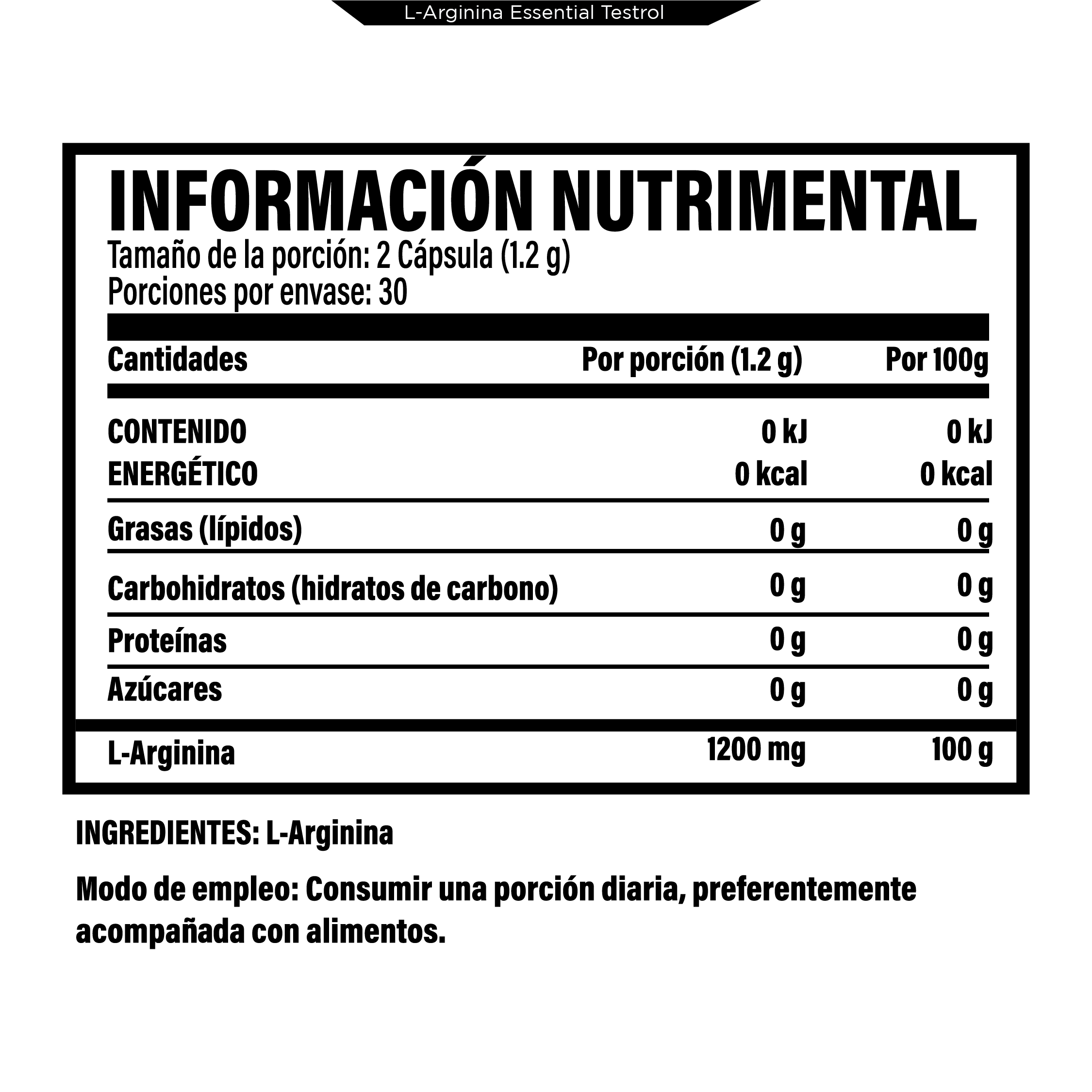 Foto 3 pulgar | L-arginina Testrol Essential 60 Cápsulas