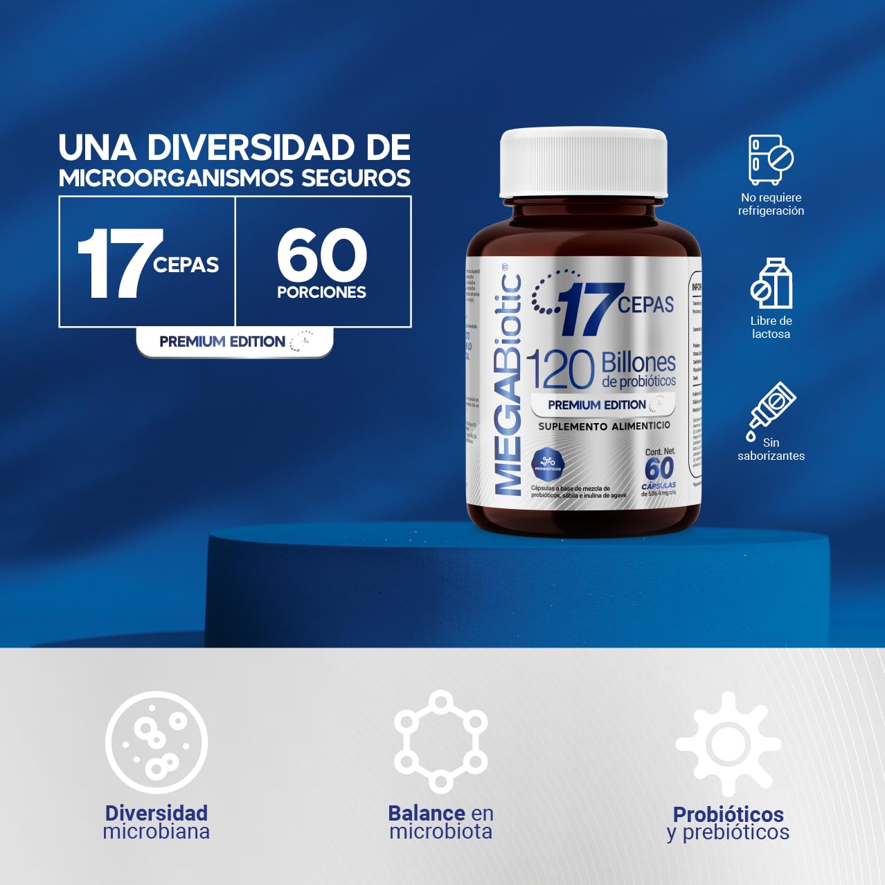 Foto 7 pulgar | Suplemento Alimenticio 120 Billones Probioticos Y Prebiotico 17 Cepas Premium 60 Capsulas