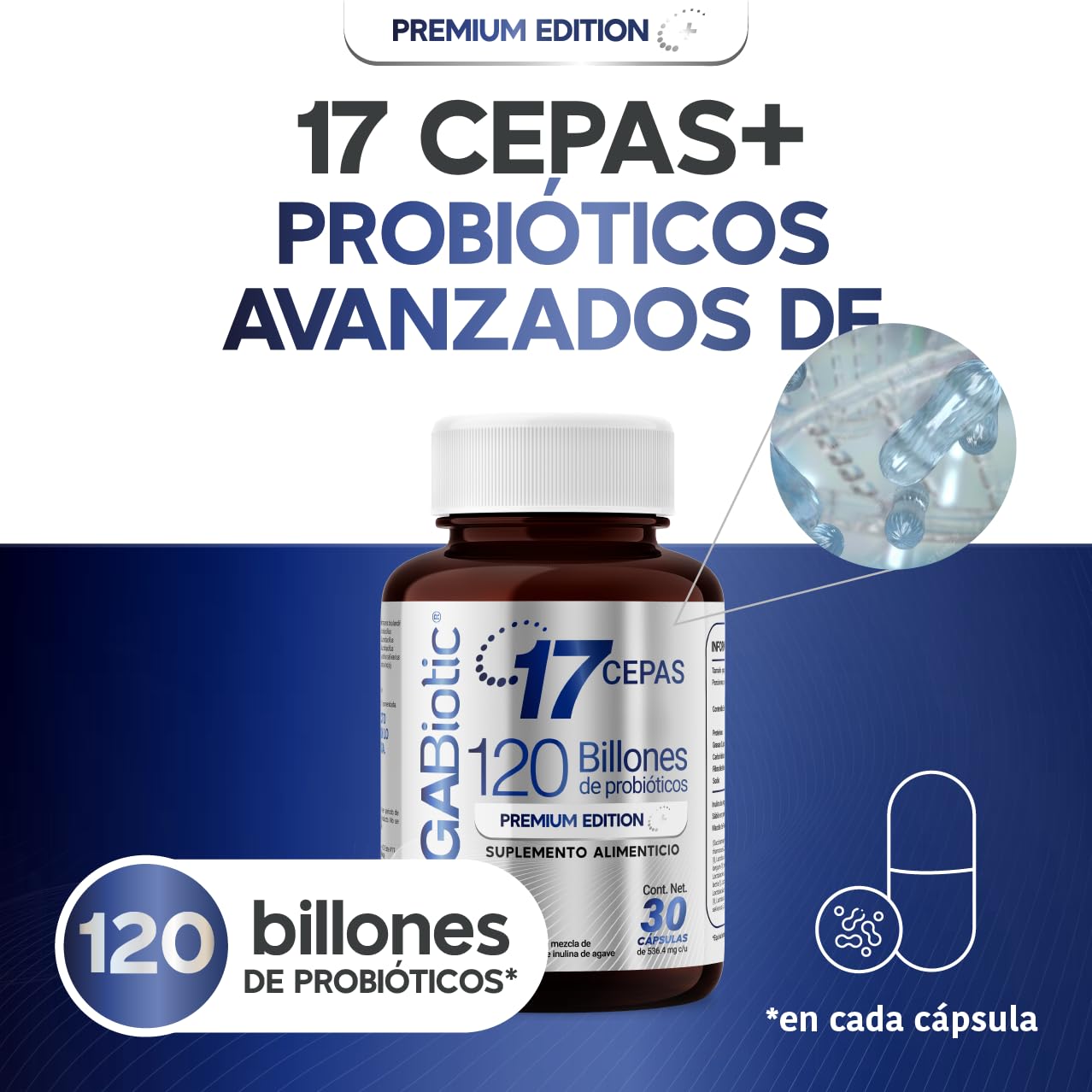 Foto 3 pulgar | Suplemento Alimenticio 120 Billones Probioticos y Prebiotico 17 Cepas Premium 30 Capsulas