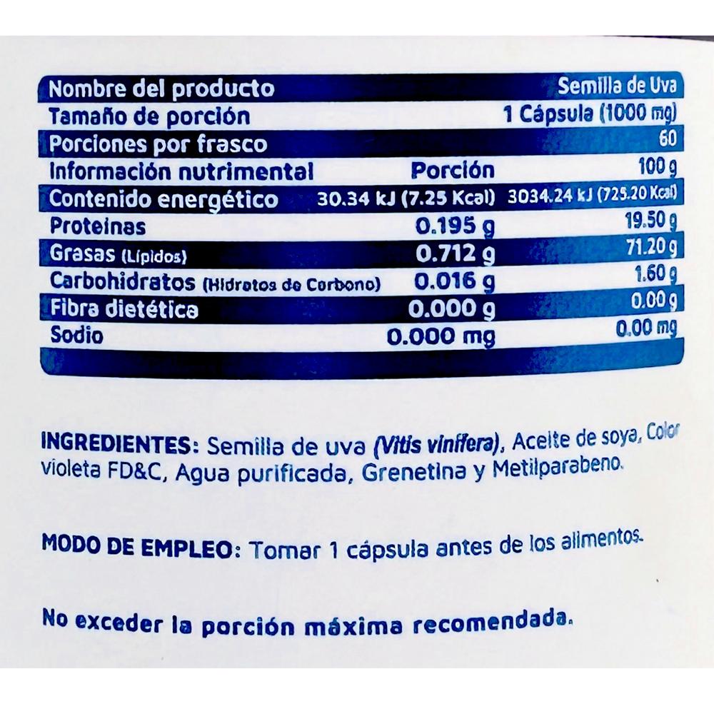 Foto 3 pulgar | Suplemento Alimenticio Vidanat Semilla de Uva 60 Cápsulas