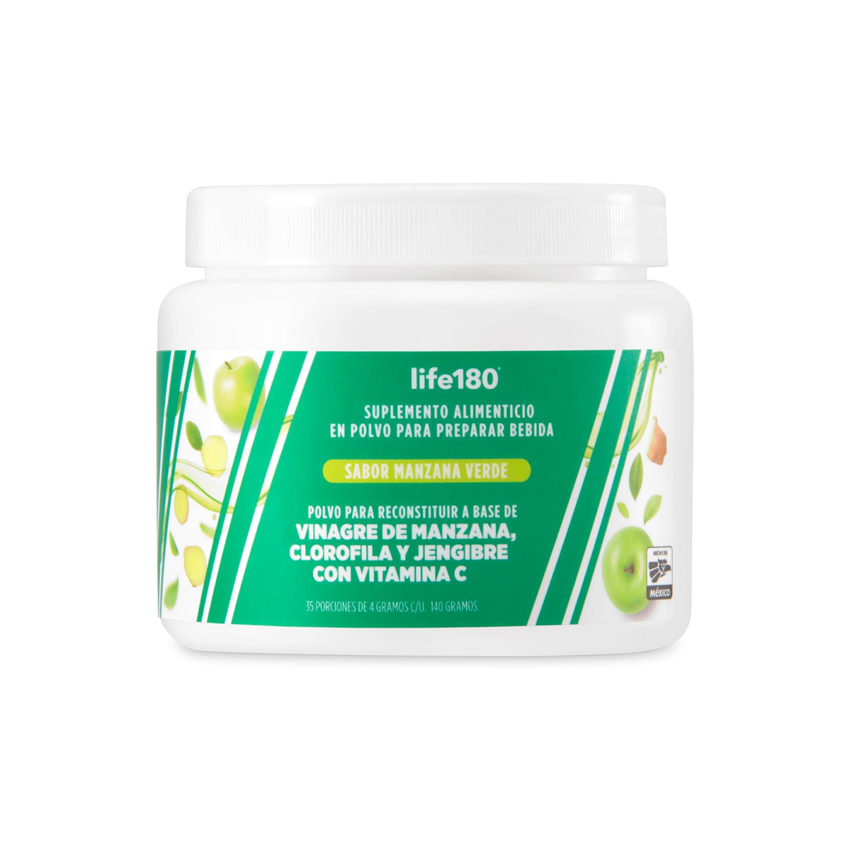 Bebida En Polvo para Reconstituir con Vinagre De Manzana Clorofila y Jengibre Sabor Manzana Life180