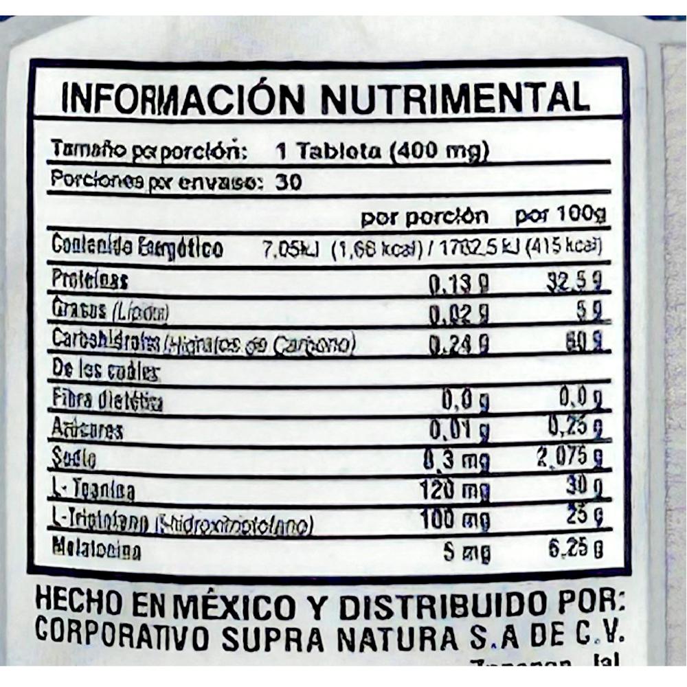 Foto 2 | Melatonina Triptófano Supra 30 Tabletas de 400 mg