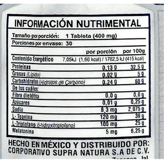 Foto 2 | Melatonina Triptófano Supra 30 Tabletas de 400 mg