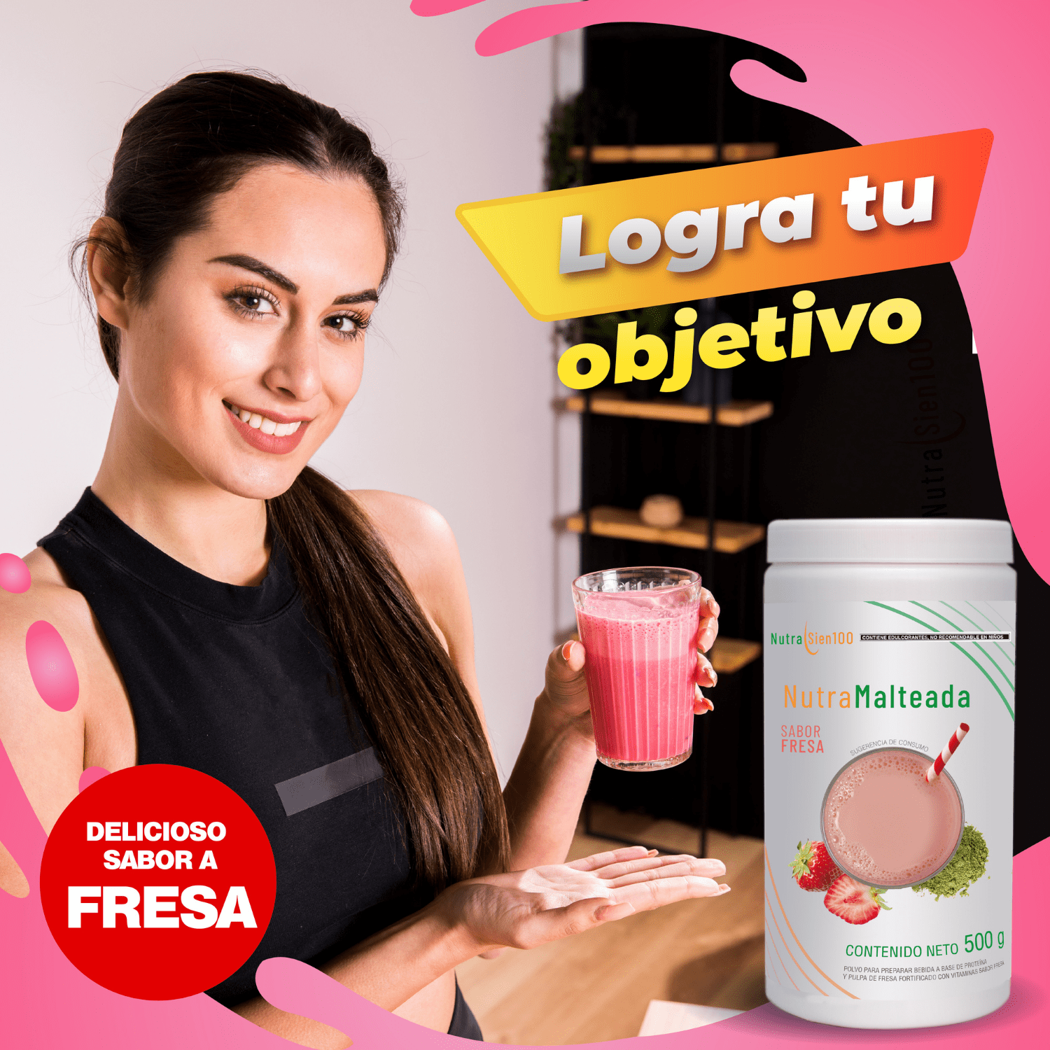 Foto 3 pulgar | Polvo para preparar Malteada sabor fresa. Sin grasa Sin azúcar 15 g proteína por porción. Fácil y rápida prepara