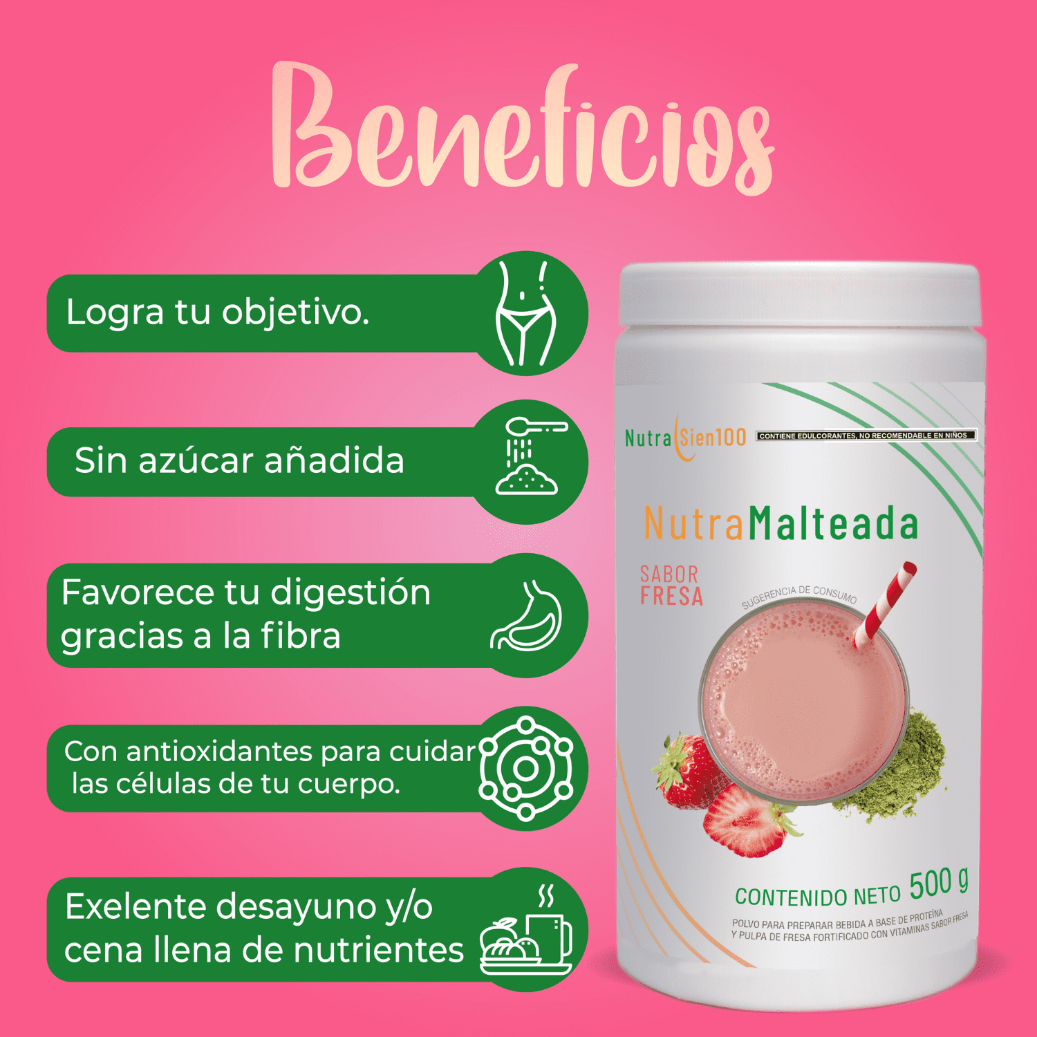 Foto 4 pulgar | Polvo para preparar Malteada sabor fresa. Sin grasa Sin azúcar 15 g proteína por porción. Fácil y rápida prepara