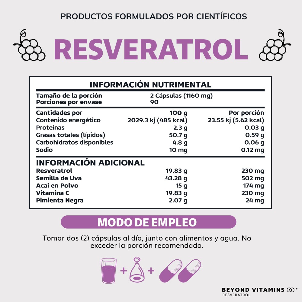 Foto 3 pulgar | Suplemento Alimenticio Beyond Vitamins Resveratrol 180 Cápsulas