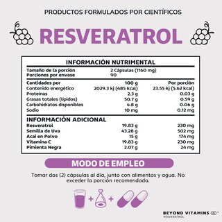 Foto 2 | Suplemento Alimenticio Beyond Vitamins Resveratrol 180 Cápsulas