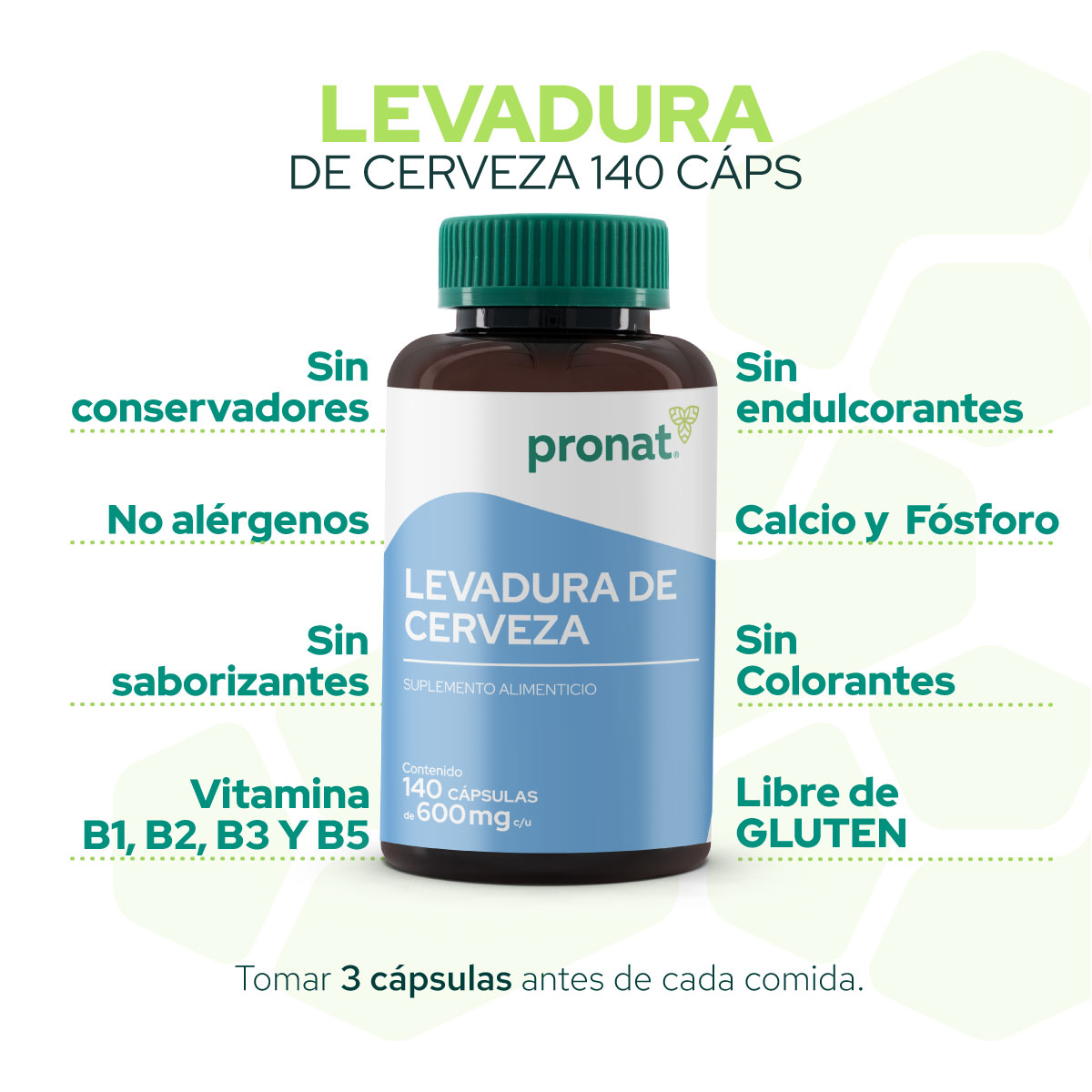 Foto 6 pulgar | Levadura de Cerveza Pronat PN-1498 140 Cápsulas de 600 mg C/U