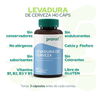 Foto 5 | Levadura de Cerveza Pronat PN-1498 140 Cápsulas de 600 mg C/U