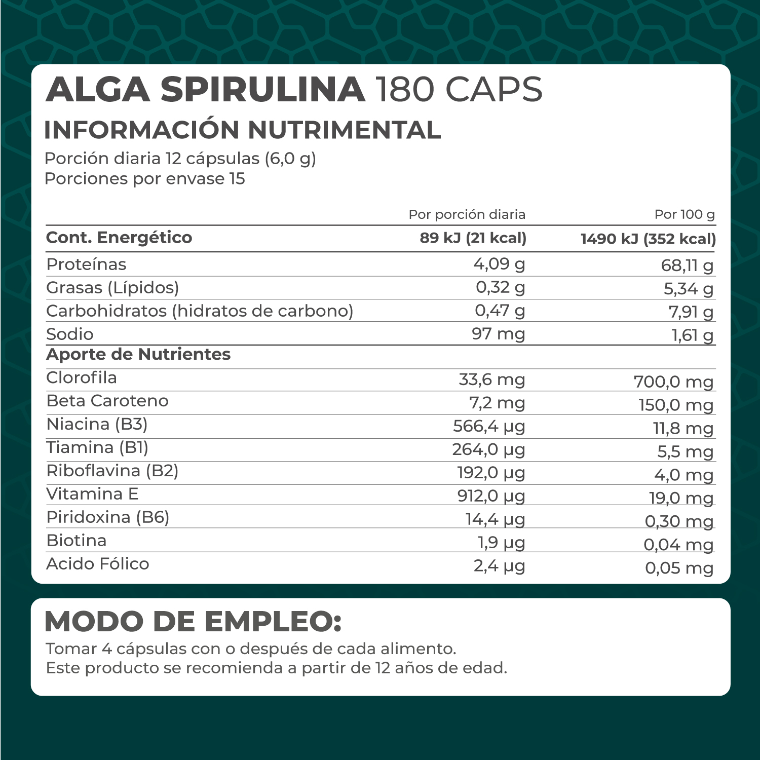 Foto 4 | Alga Spirulina Orgánica Pronat PN-1494 180 Cápsulas de 500 mg C/U