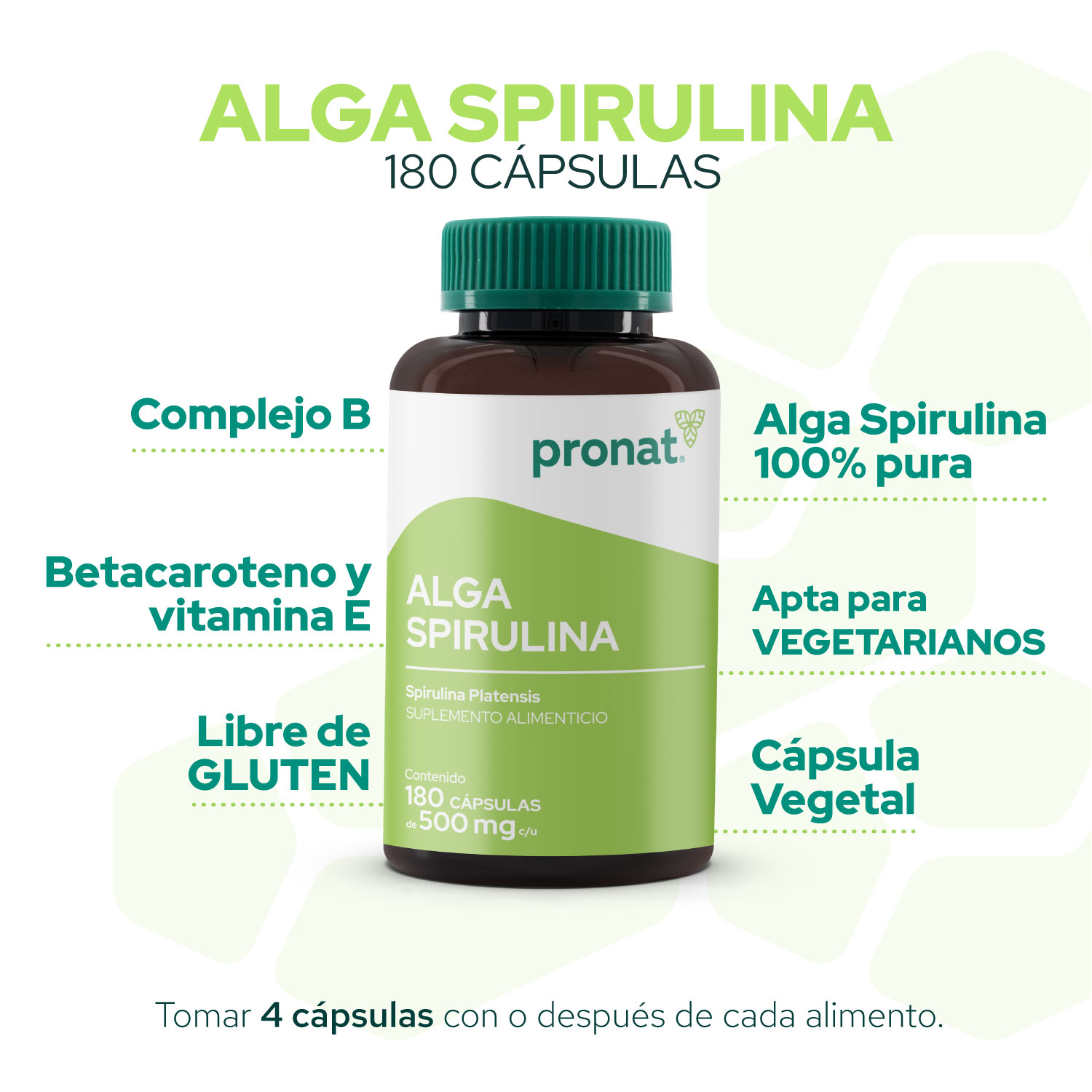 Foto 7 pulgar | Alga Spirulina Orgánica Pronat PN-1494 180 Cápsulas de 500 mg C/U
