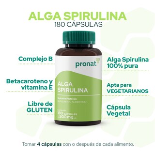 Foto 6 | Alga Spirulina Orgánica Pronat PN-1494 180 Cápsulas de 500 mg C/U