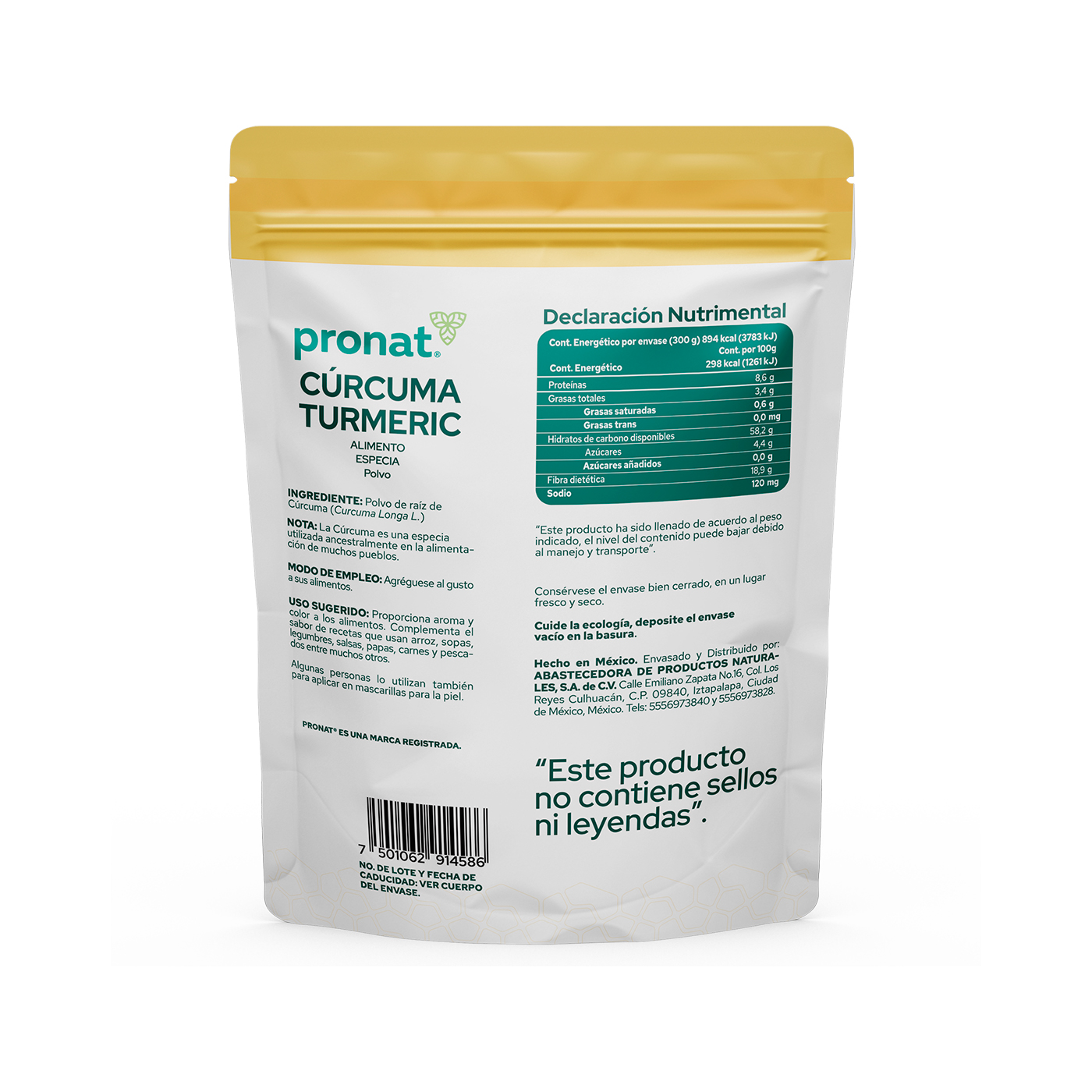Foto 3 pulgar | Suplemento Curcuma Turmeric En Polvo Pronat 300 G
