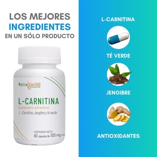 Foto 3 | Carnitina Cápsulas Con Jengibre Y Té Verde. Termogénico. Nutrasien100. Ingredientes Naturales. 120 Cápsulas