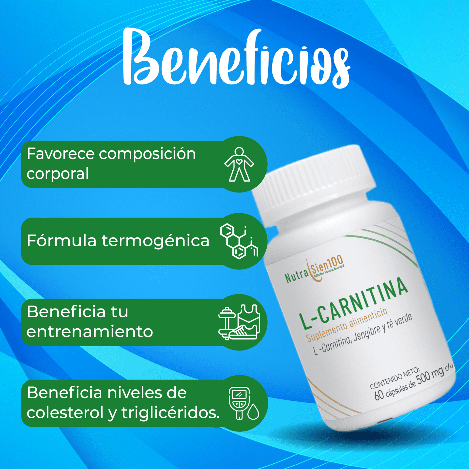 Foto 5 | Carnitina Cápsulas Con Jengibre Y Té Verde. Termogénico. Nutrasien100. Ingredientes Naturales. 120 Cápsulas