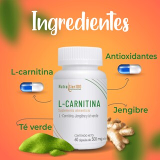 Foto 8 | Carnitina Cápsulas Con Jengibre Y Té Verde. Termogénico. Nutrasien100. Ingredientes Naturales. 120 Cápsulas