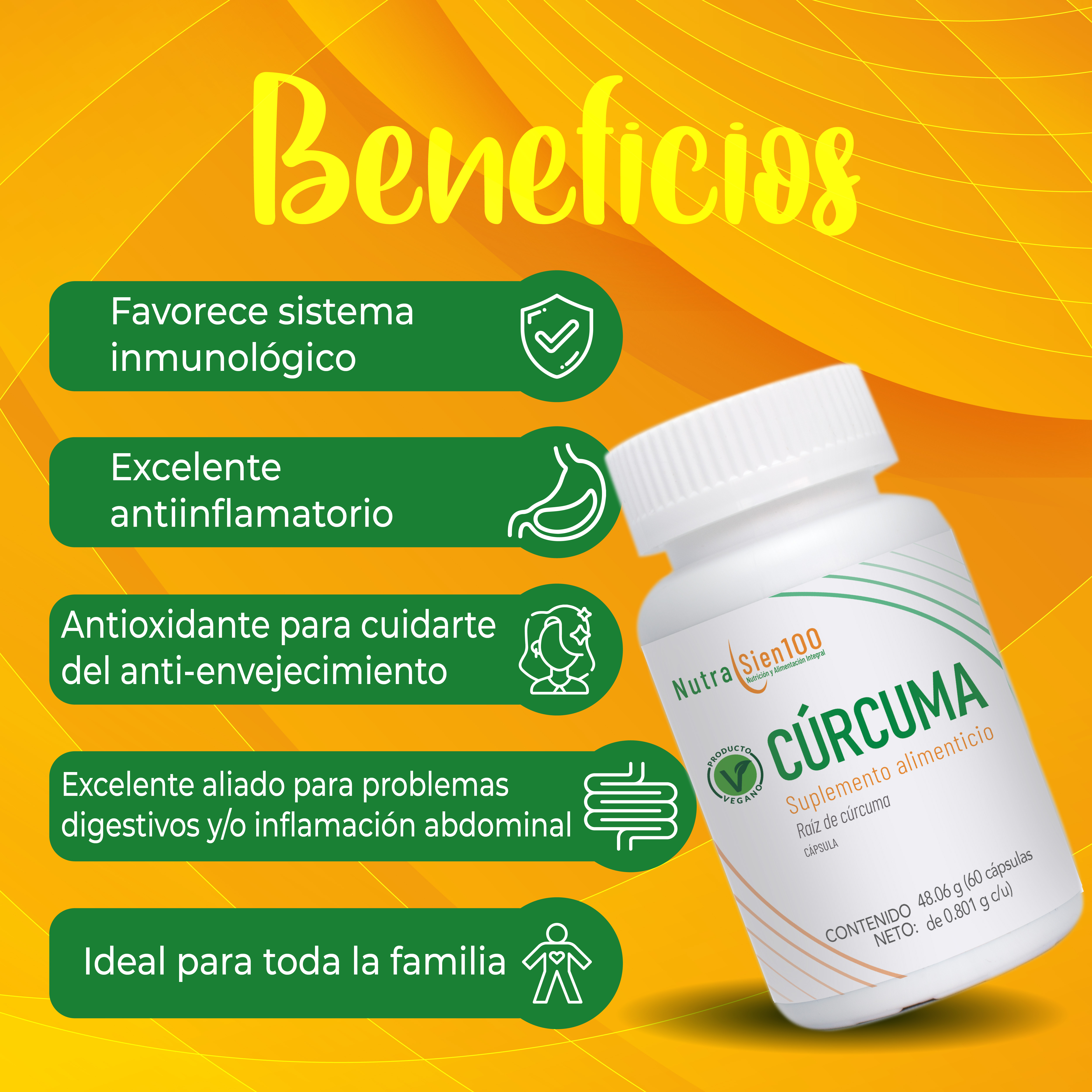 Foto 6 pulgar | Cúrcuma Orgánica Cápsulas Vegano Antiinflamatorio natural Beneficia Sistema Inmune 60Caps