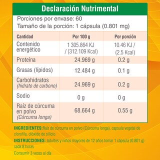 Foto 6 | Cúrcuma Orgánica Cápsulas Vegano Antiinflamatorio natural Beneficia Sistema Inmune 60Caps