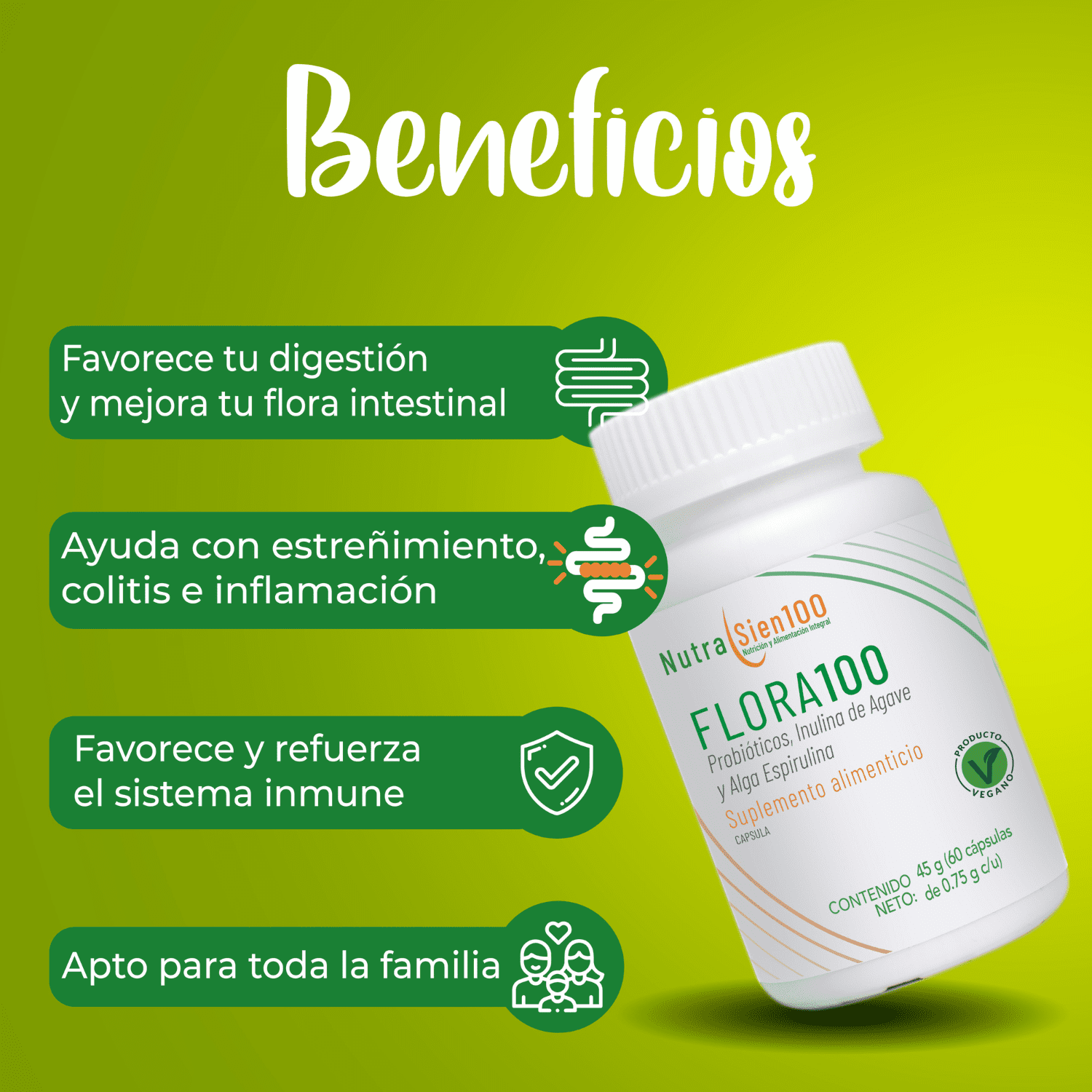 Foto 3 pulgar | PROBIÓTICOS 50 Billones y PREBIÓTICOS con fibra natural. Salud digestiva. Nutrasien100. 60 caps.