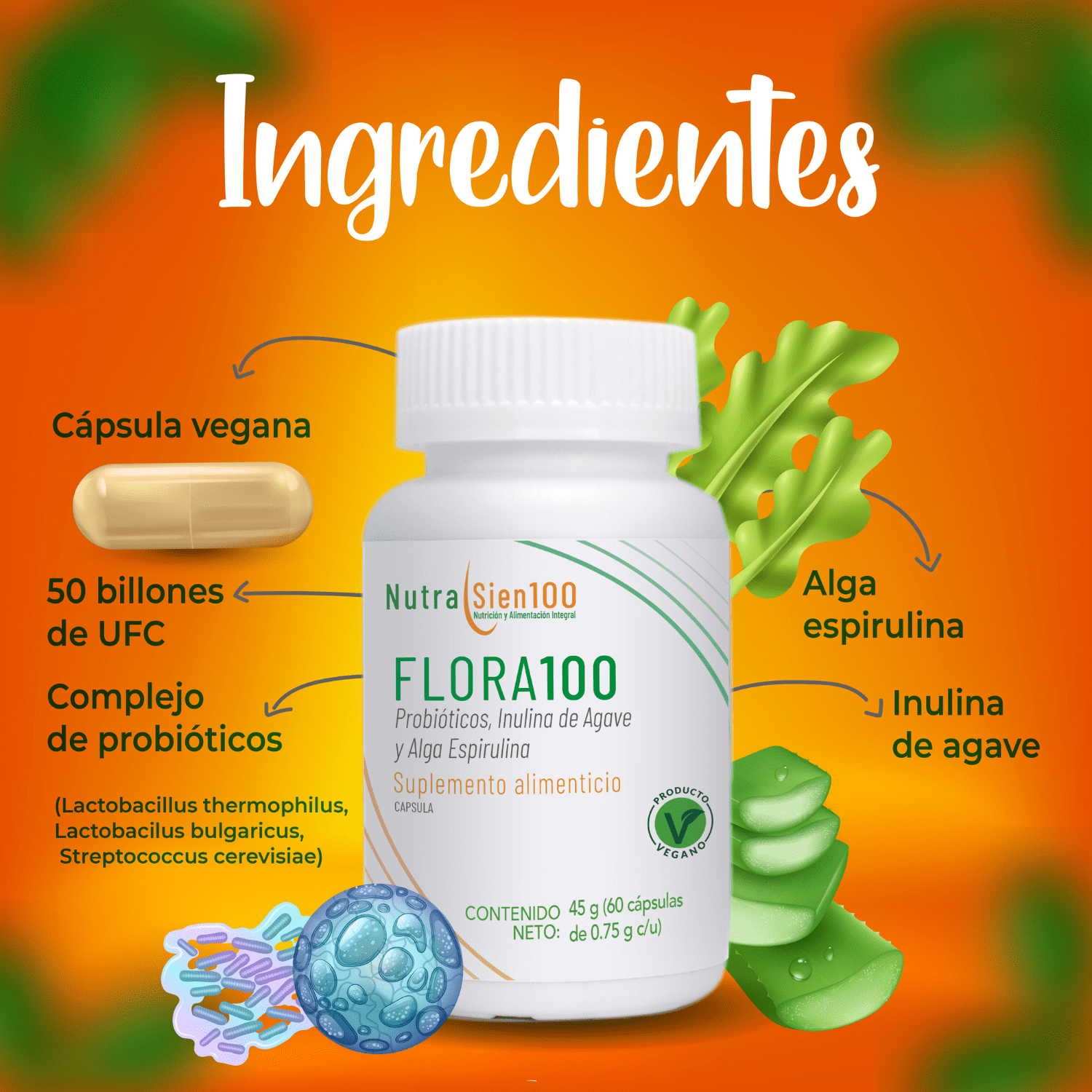 Foto 4 pulgar | PROBIÓTICOS 50 Billones y PREBIÓTICOS con fibra natural. Salud digestiva. Nutrasien100. 60 caps.