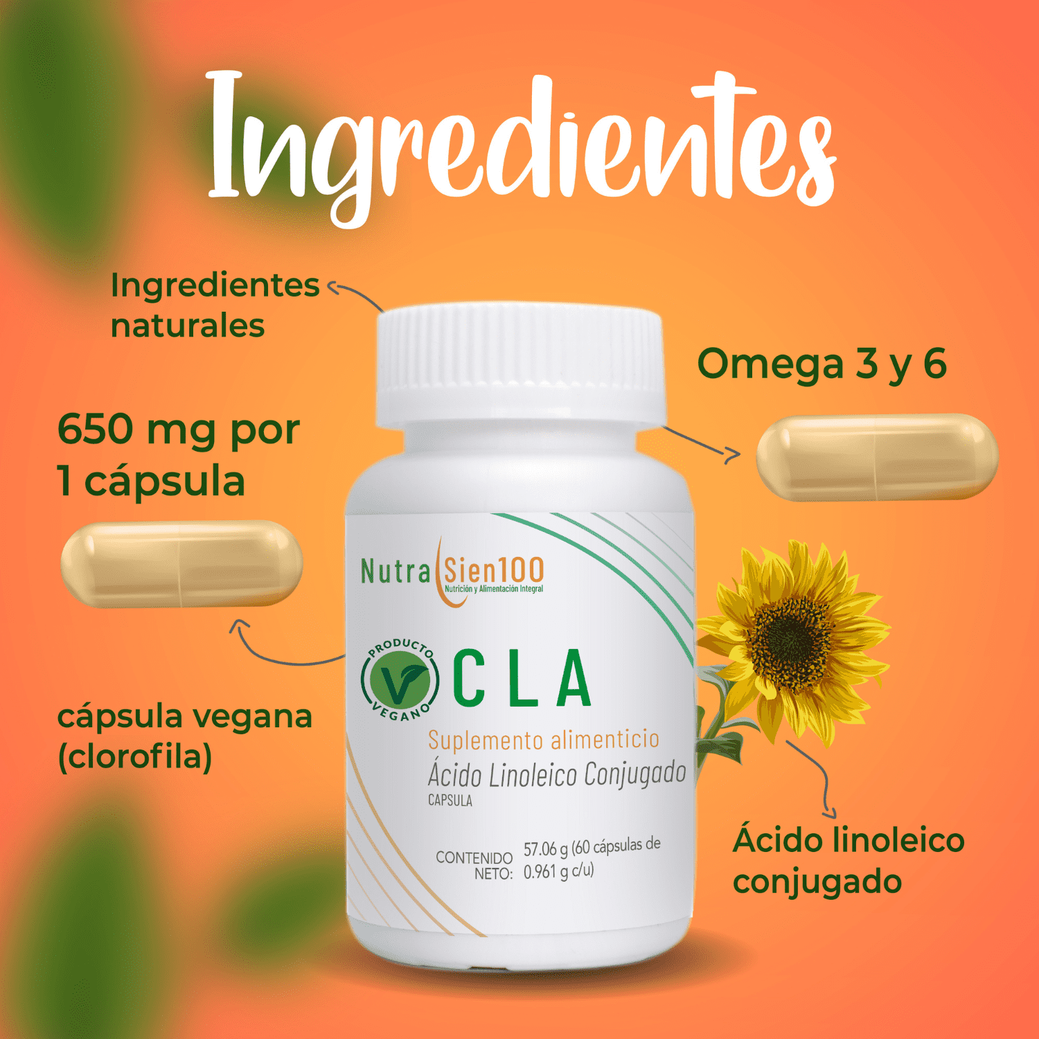 Foto 9 pulgar | Cla Cápsulas 600mg De Ácido Linoleico Conjugado. Keto  Termogénico Suplemento Vegano. 60Caps