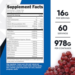 Foto 2 | Polvo Pre-entrenamiento Nutricost Pre-x Xtreme Grape 60 Porciones - Venta Internacional.