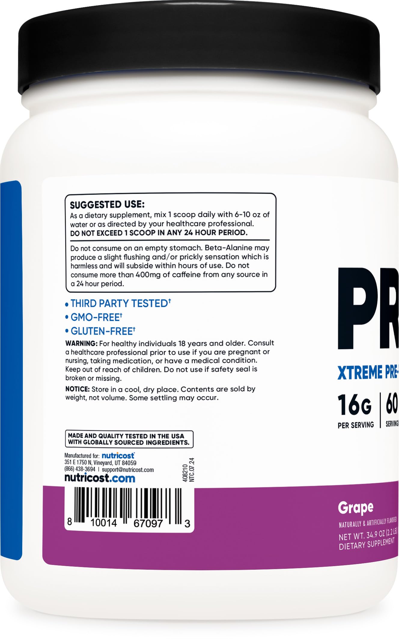 Foto 5 pulgar | Polvo Pre-entrenamiento Nutricost Pre-x Xtreme Grape 60 Porciones - Venta Internacional.