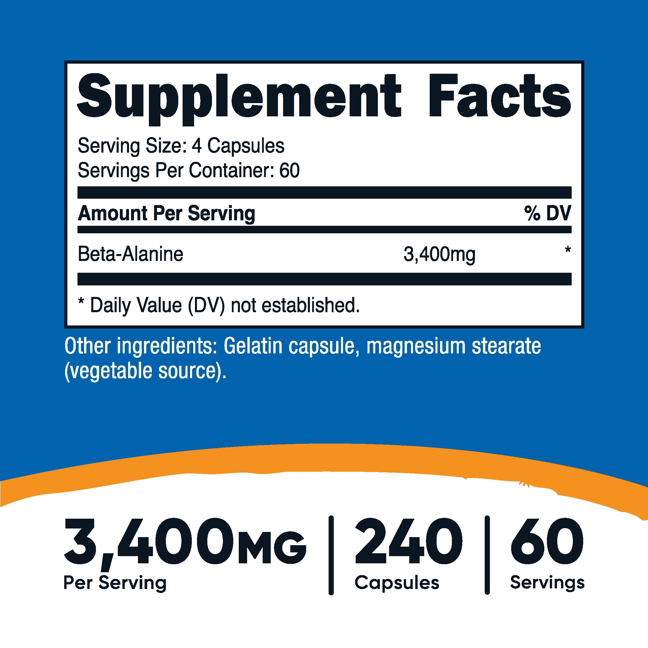 Foto 3 pulgar | Suplemento Nutricost, Cápsulas De Beta-alanina, 3400 Mg, 240 Cápsulas - Venta Internacional.