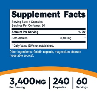Foto 2 | Suplemento Nutricost, Cápsulas De Beta-alanina, 3400 Mg, 240 Cápsulas - Venta Internacional.