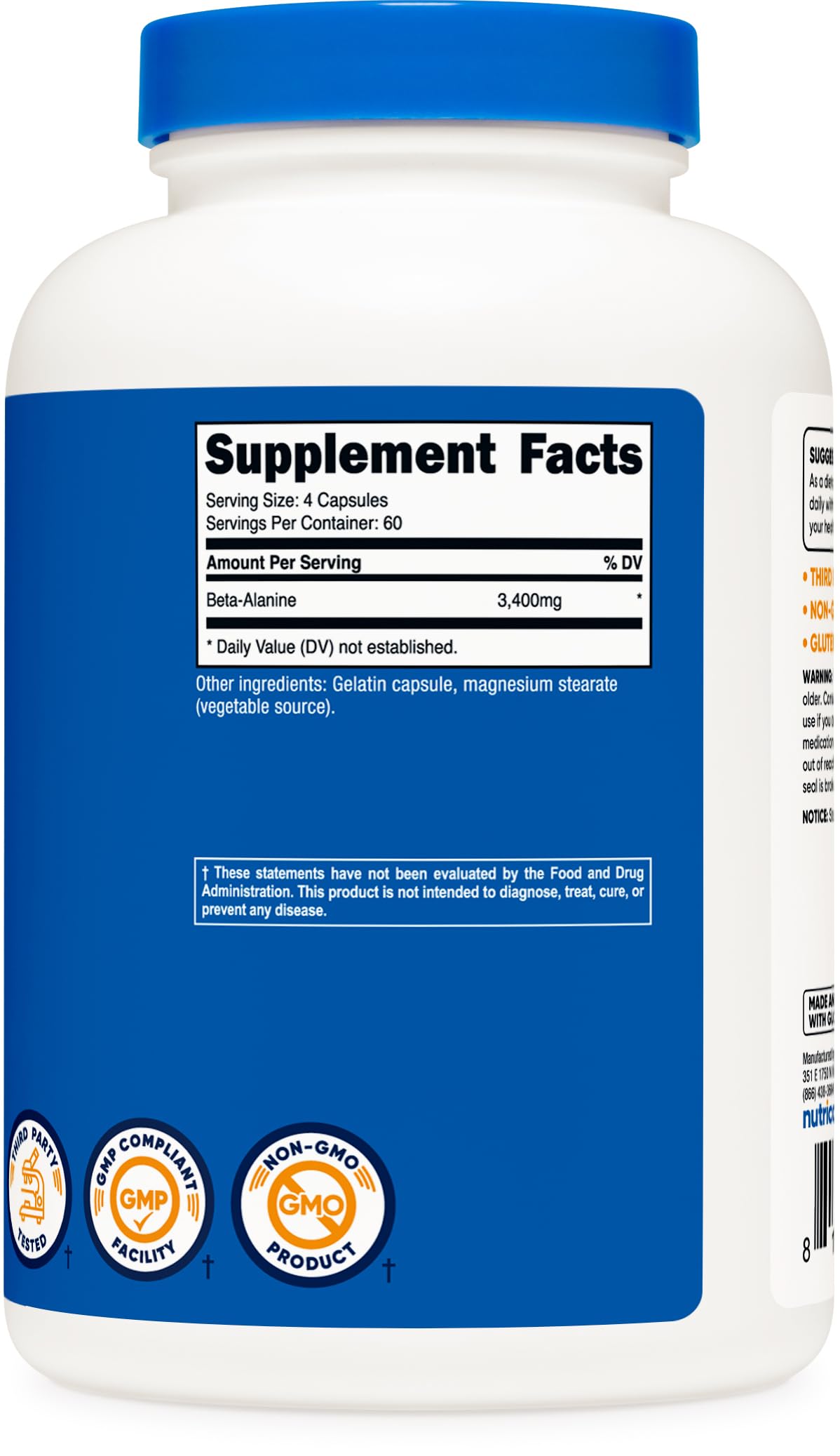 Foto 6 pulgar | Suplemento Nutricost, Cápsulas De Beta-alanina, 3400 Mg, 240 Cápsulas - Venta Internacional.