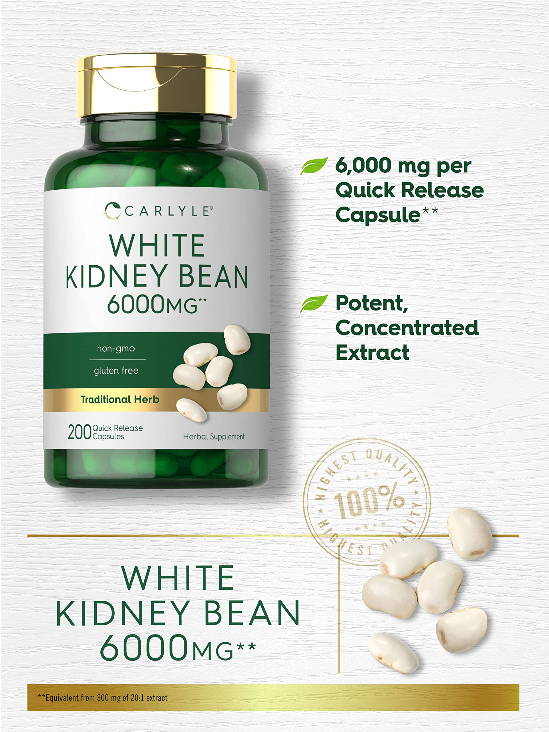 Foto 3 | Suplemento De Extracto De Frijol Blanco Carlyle, 6000 Mg, 200 Cápsulas - Venta Internacional.