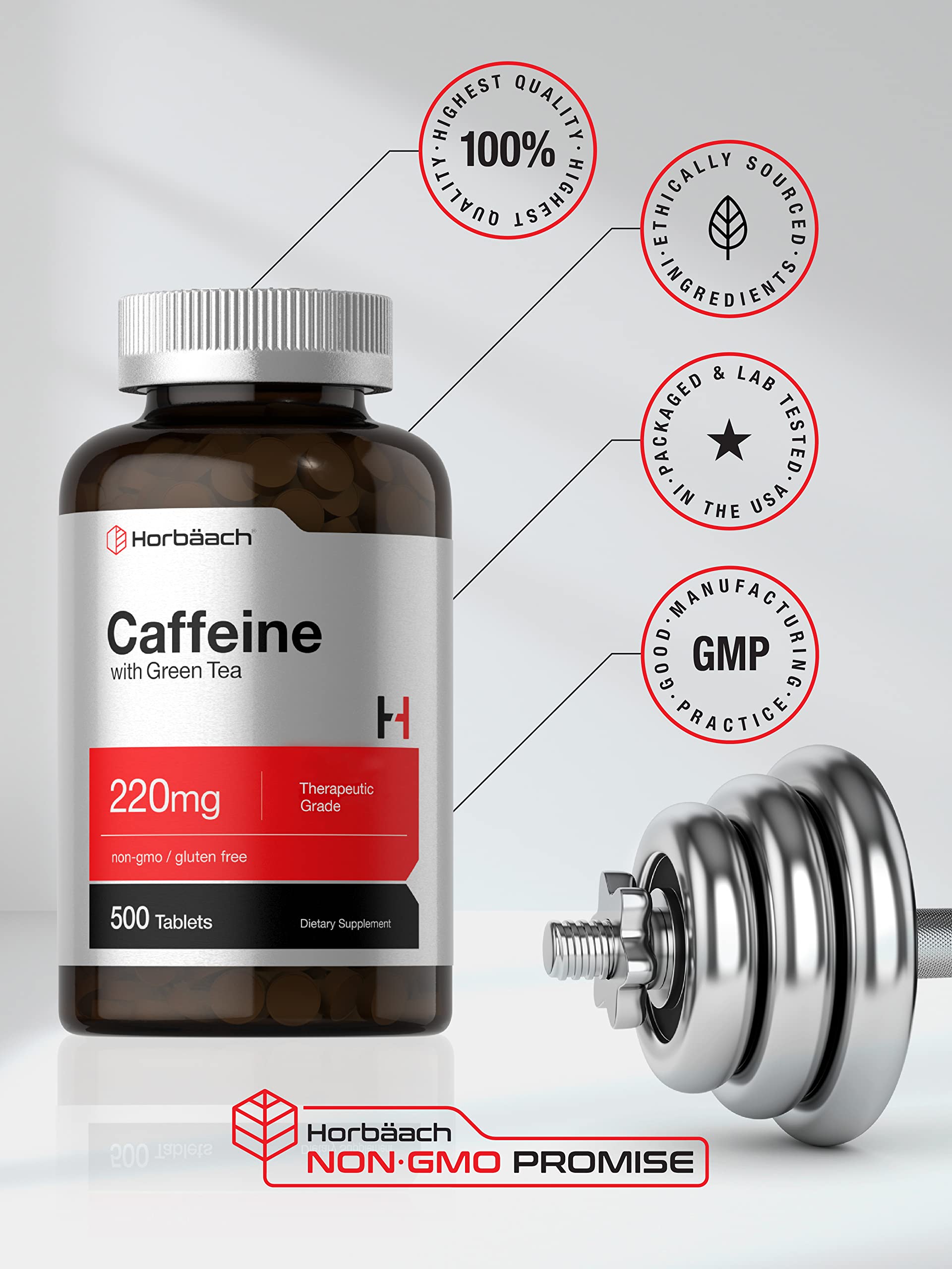 Foto 6 pulgar | Píldoras De Cafeína Horbaach 200 Mg Con Té Verde 500 Tabletas - Venta Internacional.