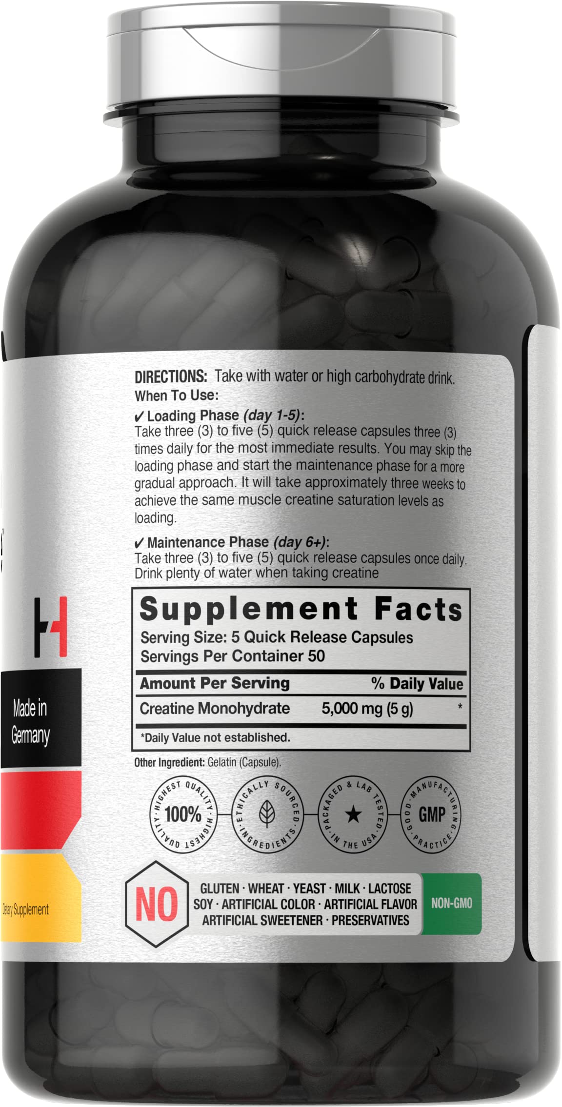 Foto 3 pulgar | Suplemento Horbäach De Monohidrato De Creatina Alemana 5000 Mg 250 Cápsulas - Venta Internacional.