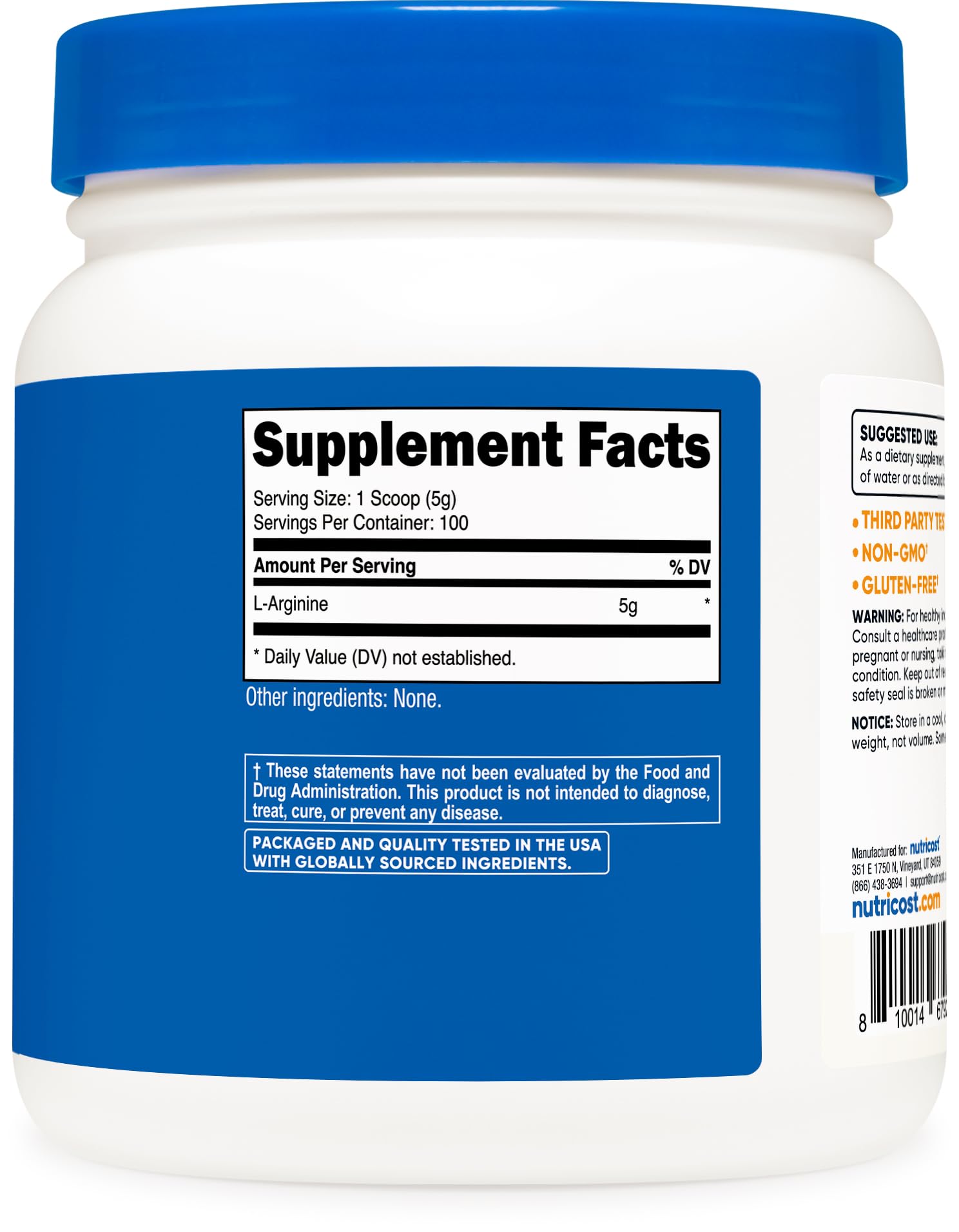 Foto 6 pulgar | Suplemento Nutricost L-arginina En Polvo, 500 G, 100 Porciones - Venta Internacional.