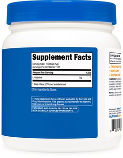 Foto 5 | Suplemento Nutricost L-arginina En Polvo, 500 G, 100 Porciones - Venta Internacional.