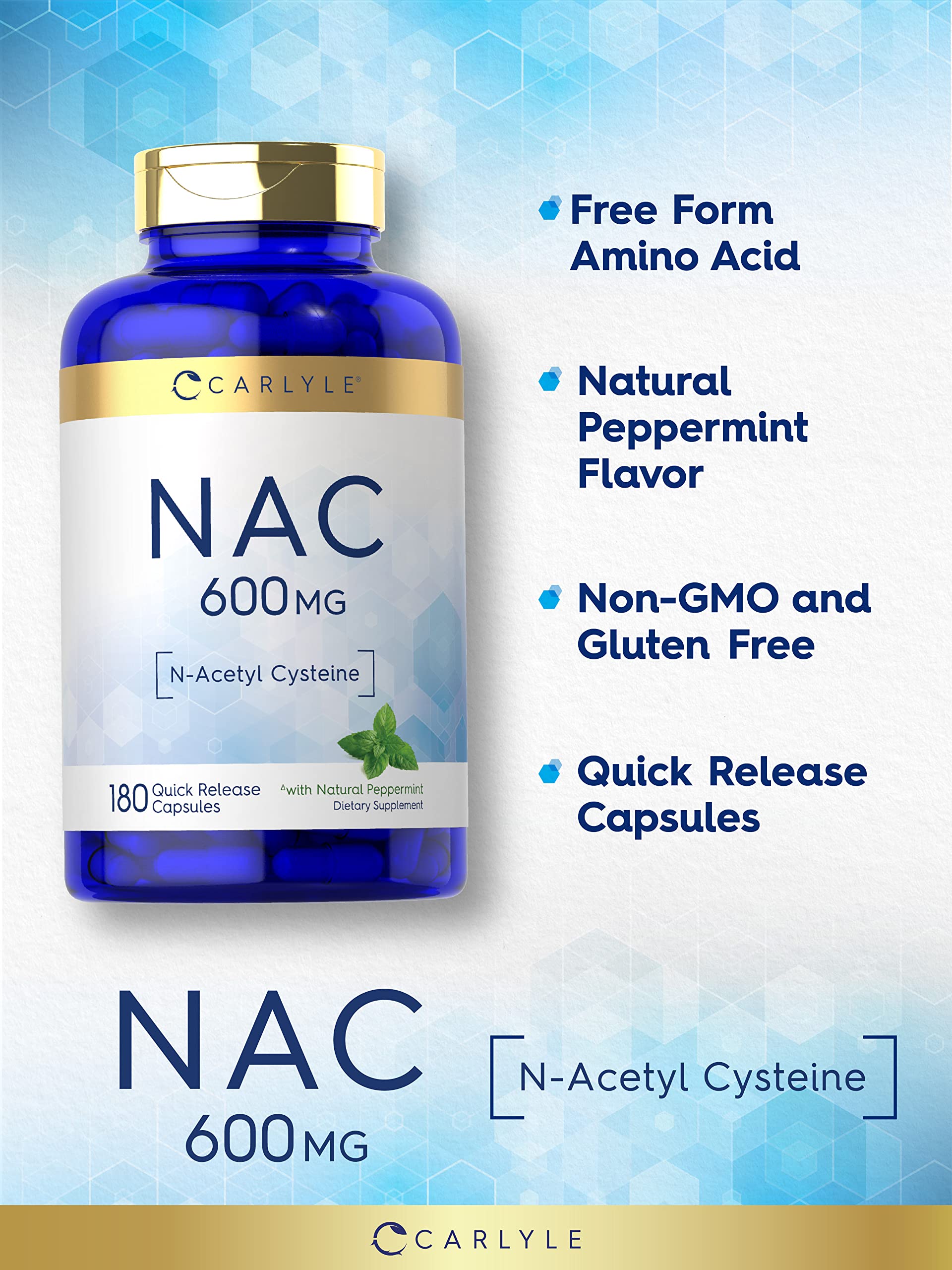 Foto 3 | Suplemento Carlyle Nac N-acetil Cisteína 600 Mg 180 Cápsulas - Venta Internacional.