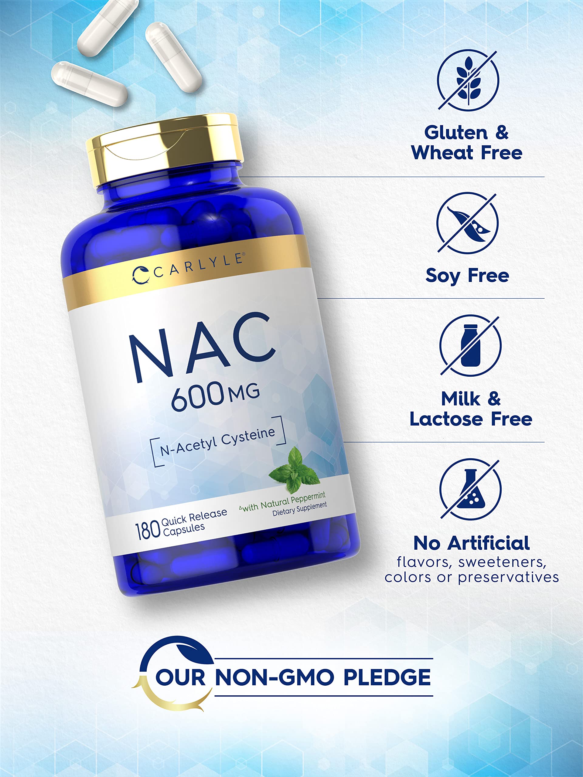 Foto 4 | Suplemento Carlyle Nac N-acetil Cisteína 600 Mg 180 Cápsulas - Venta Internacional.