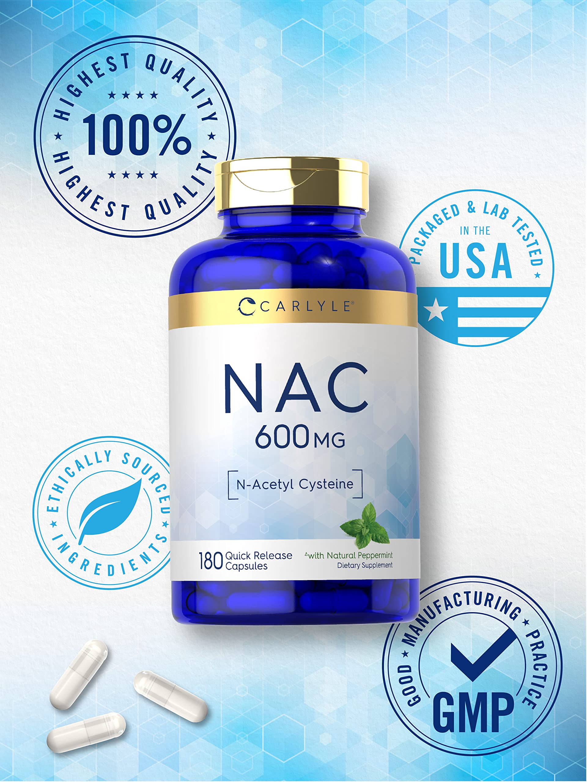 Foto 5 | Suplemento Carlyle Nac N-acetil Cisteína 600 Mg 180 Cápsulas - Venta Internacional.