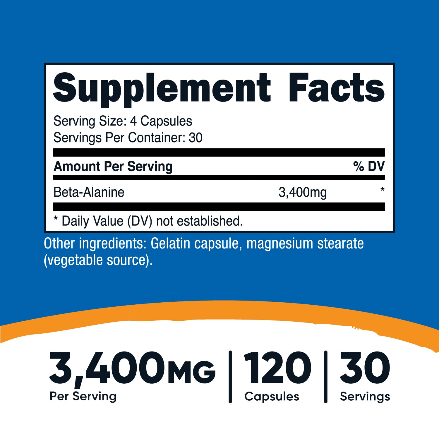 Foto 2 | Suplemento Nutricost, Cápsulas De Beta-alanina, 3400 Mg, 120 Cápsulas - Venta Internacional.