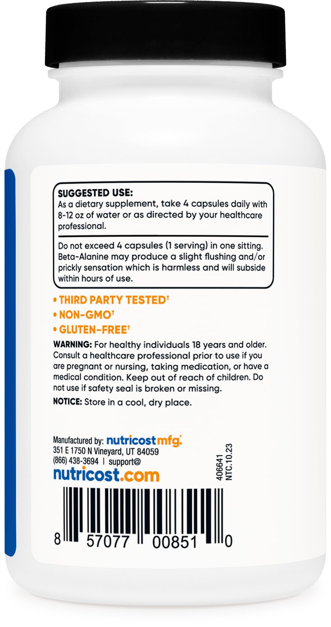 Foto 4 | Suplemento Nutricost, Cápsulas De Beta-alanina, 3400 Mg, 120 Cápsulas - Venta Internacional.