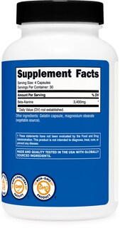 Foto 5 | Suplemento Nutricost, Cápsulas De Beta-alanina, 3400 Mg, 120 Cápsulas - Venta Internacional.