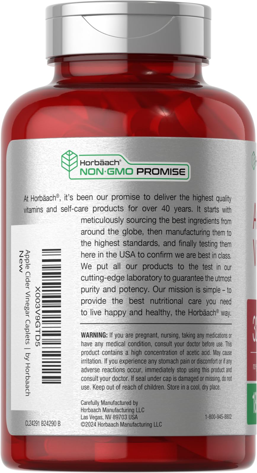 Foto 4 pulgar | Suplemento De Vinagre De Sidra De Manzana Horbaach, 320 Mg, 180 Píldoras - Venta Internacional.
