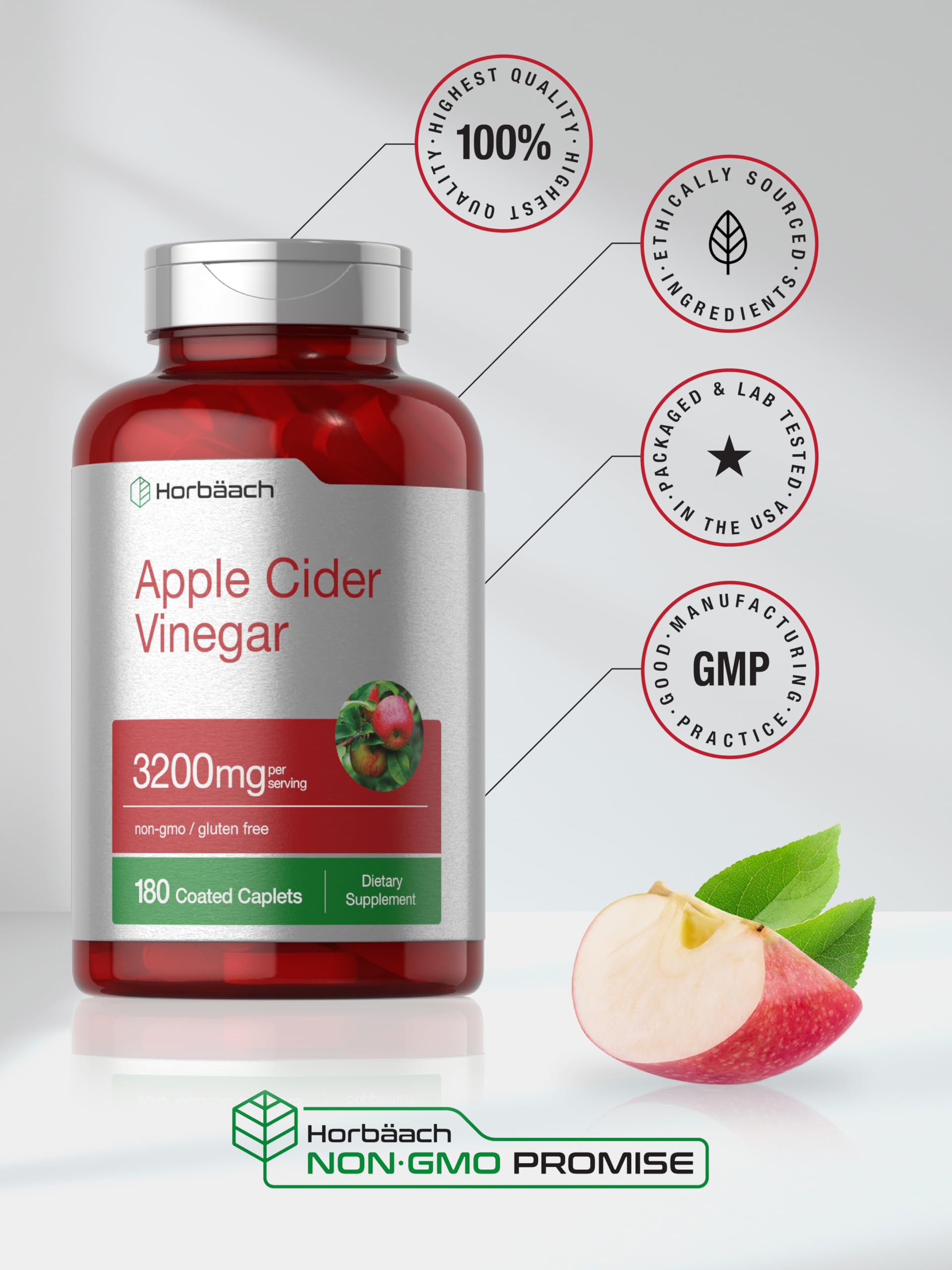Foto 7 pulgar | Suplemento De Vinagre De Sidra De Manzana Horbaach, 320 Mg, 180 Píldoras - Venta Internacional.