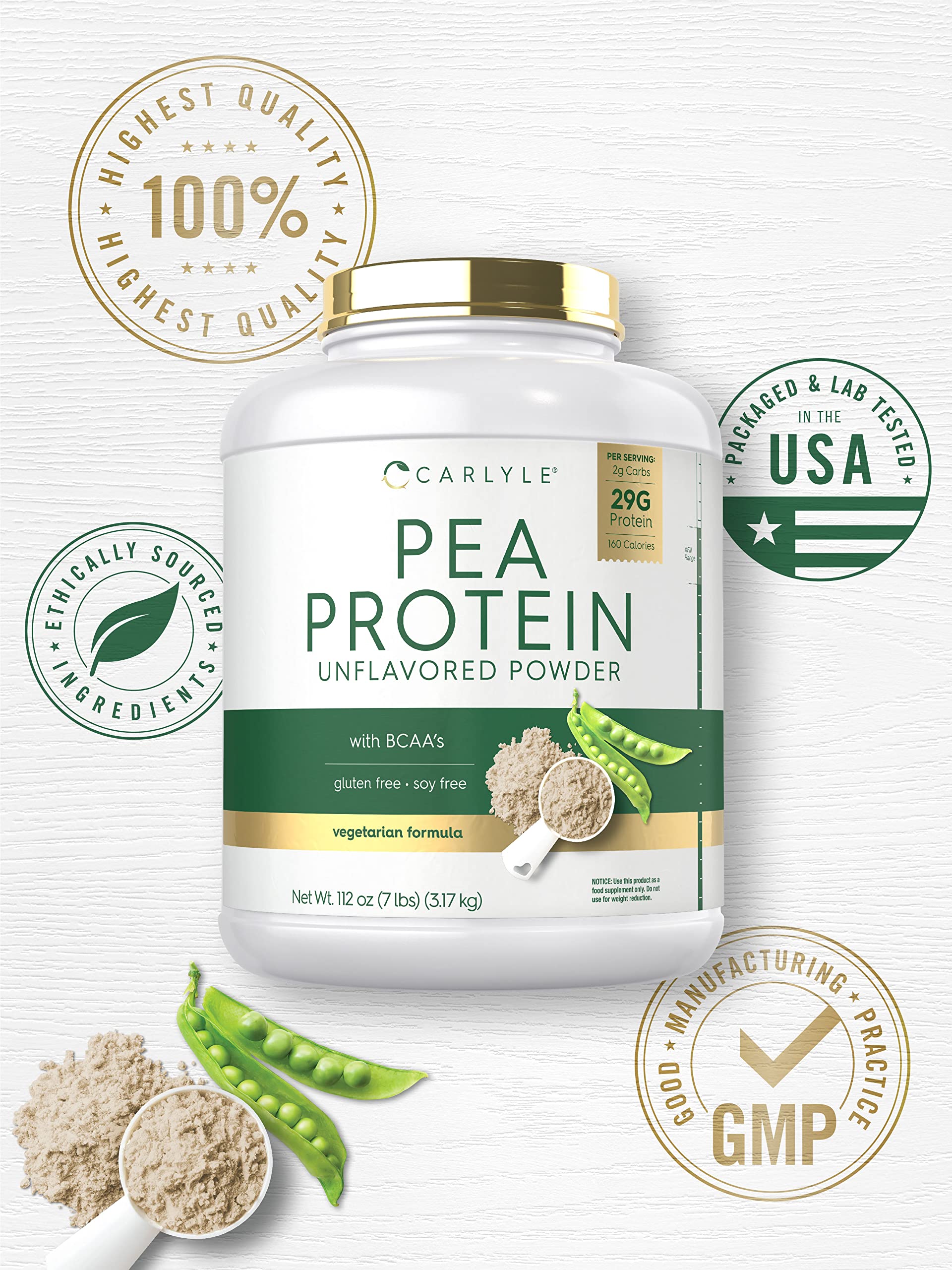 Foto 6 pulgar | Proteína De Guisante En Polvo Carlyle, 3,18 Kg, Sin Sabor, 29 G De Proteína - Venta Internacional.