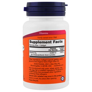 Foto 3 | Suplementos De Vitamina D-3 De Now Foods, 5000 Ui, 240 Cápsulas Blandas - Venta Internacional.