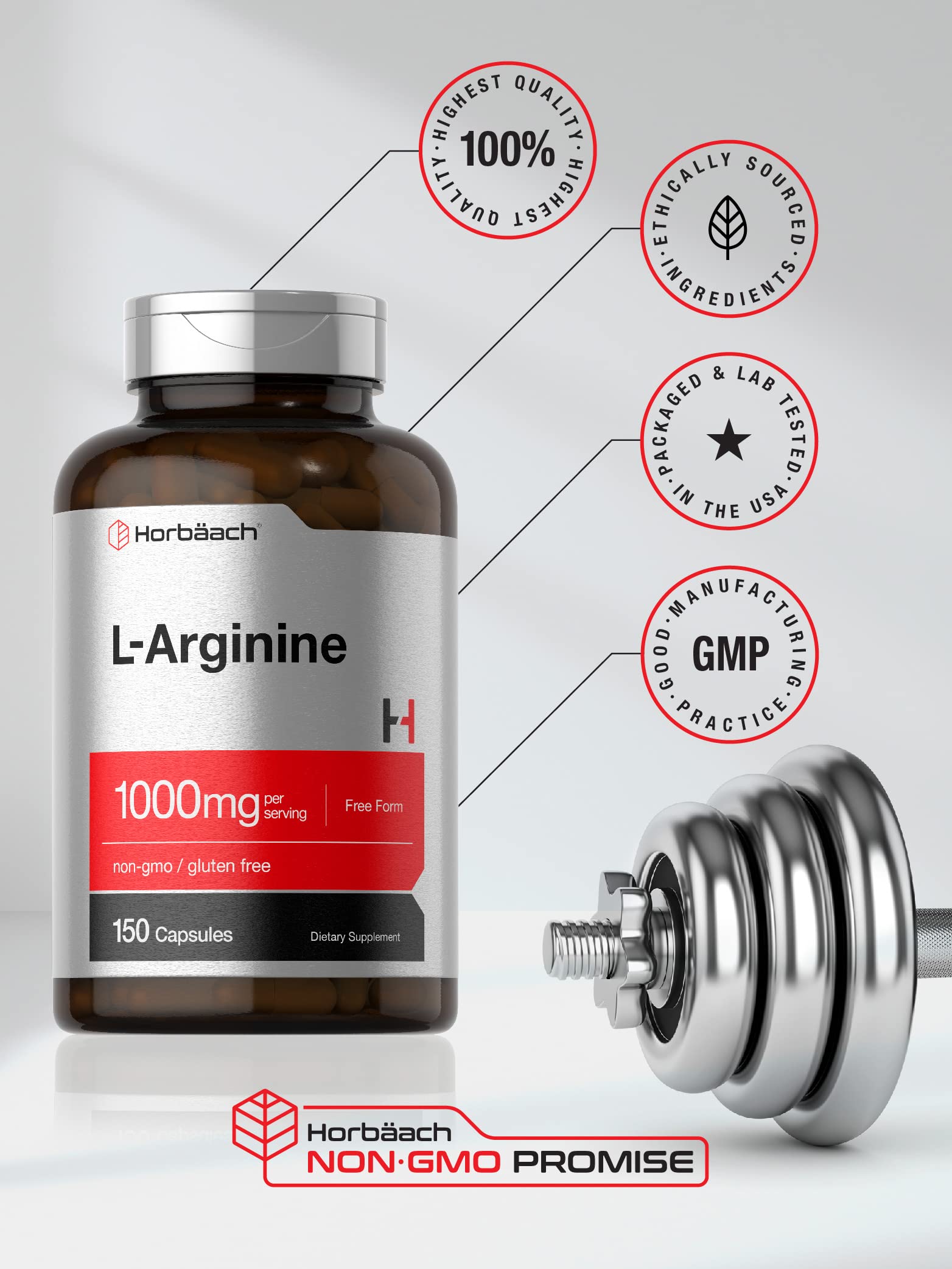 Foto 5 | Suplemento Horbäach L Arginina, 1000 Mg, Cápsulas, 150 Píldoras - Venta Internacional.
