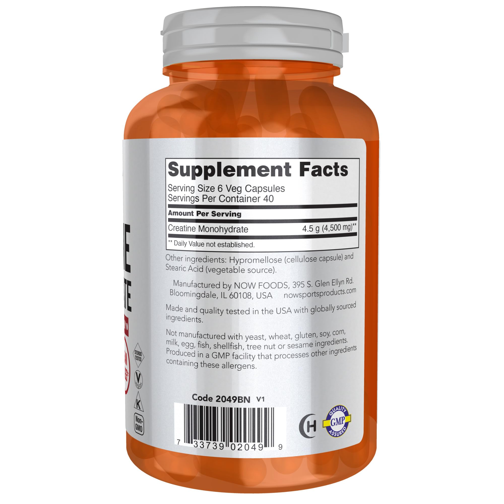 Foto 3 pulgar | Suplemento Now Sports Nutrition Monohidrato De Creatina 750 Mg - Venta Internacional.