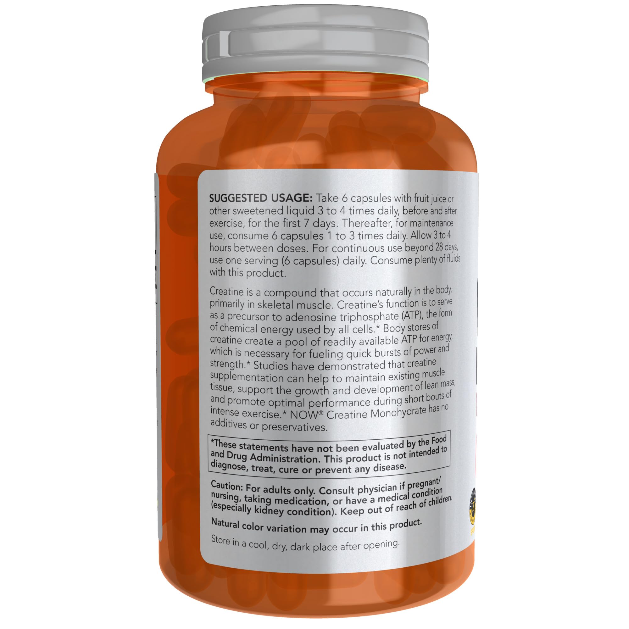 Foto 4 pulgar | Suplemento Now Sports Nutrition Monohidrato De Creatina 750 Mg - Venta Internacional.