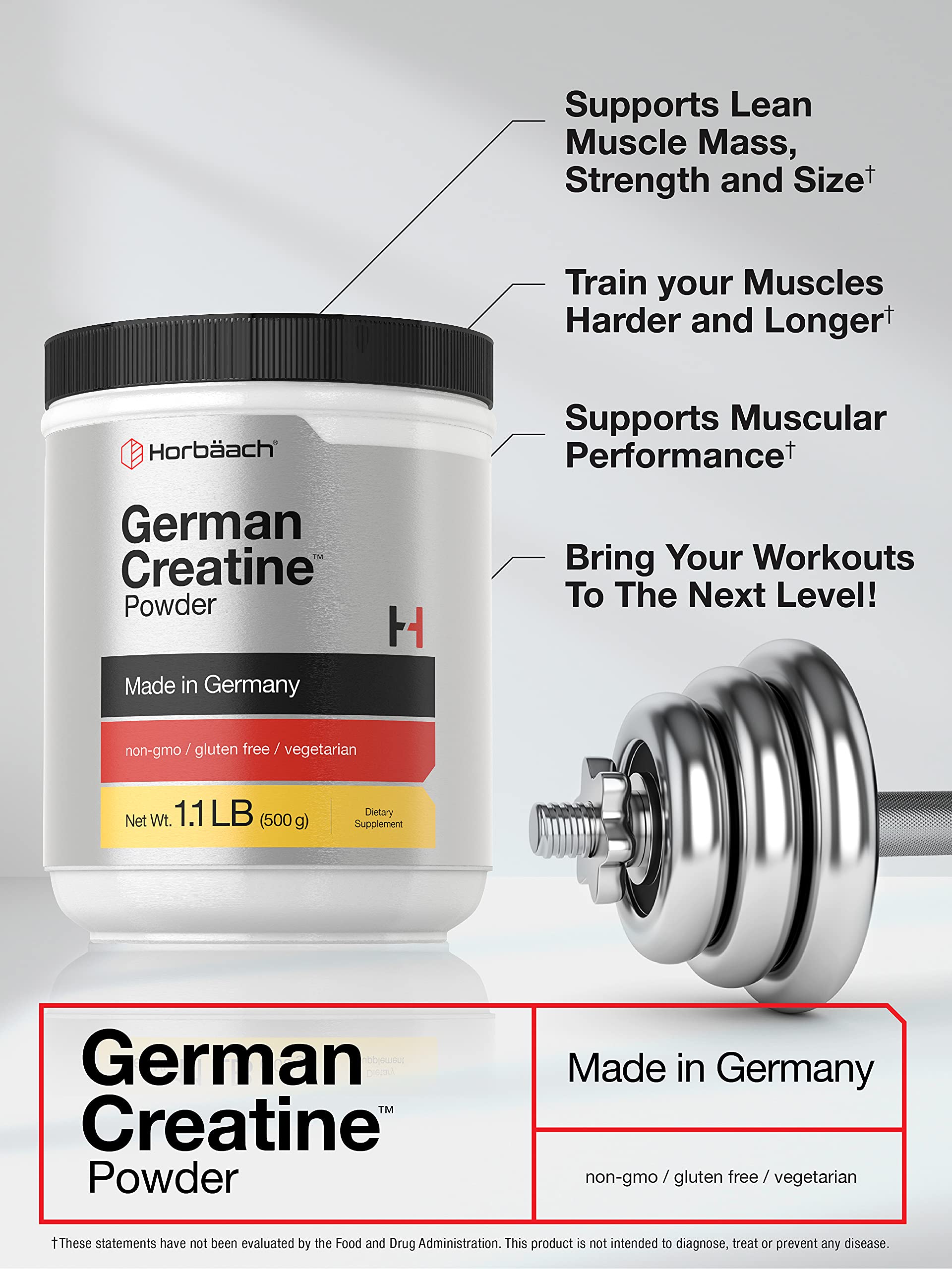 Foto 4 pulgar | Suplemento De Creatina En Polvo Horbäach German Creapure De 500 G - Venta Internacional.