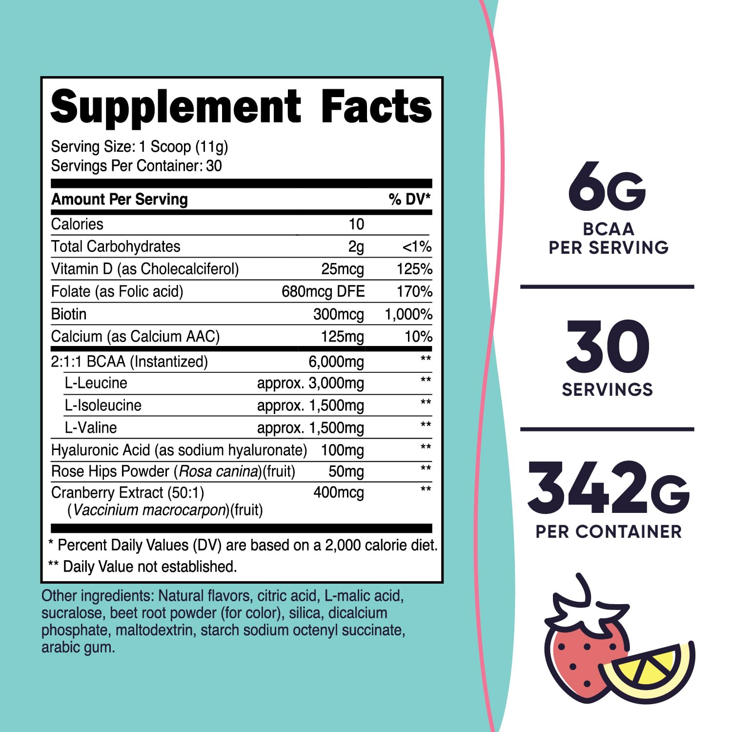 Foto 3 pulgar | Limonada De Fresa Bcaa Nutricost Para Mujer 30 Porciones - Venta Internacional.